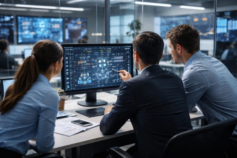 bureau-moderne-professionnels-collaboration-ordinateur