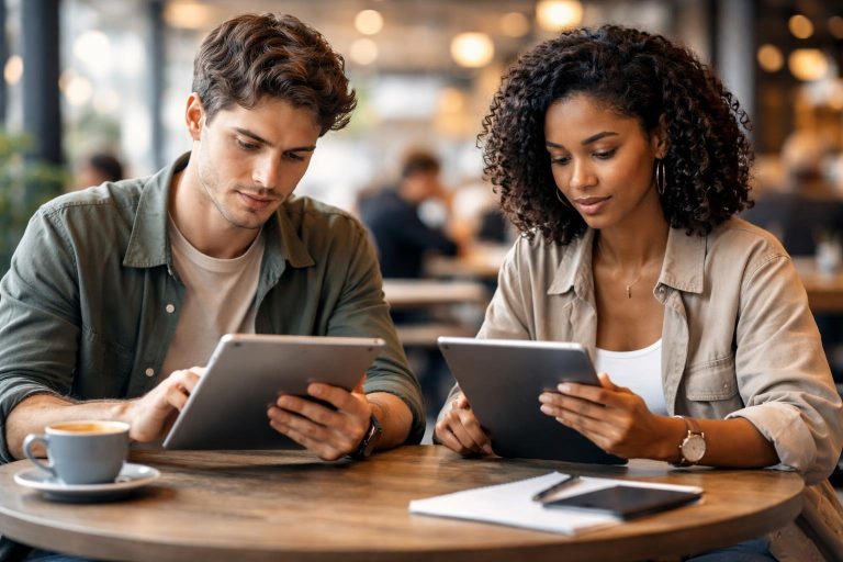 personnes-table-cafe-tablette-tech
