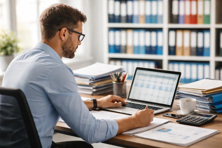 comptable-bureau-dossiers-ordinateur-etageres